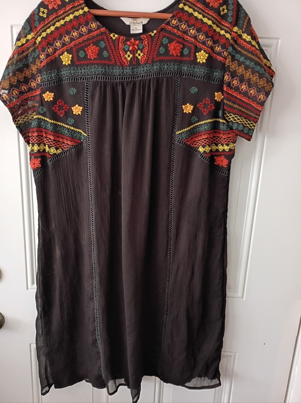 Bob Timberlake Embroidered Black Peasant Dress with Multicolor Accents